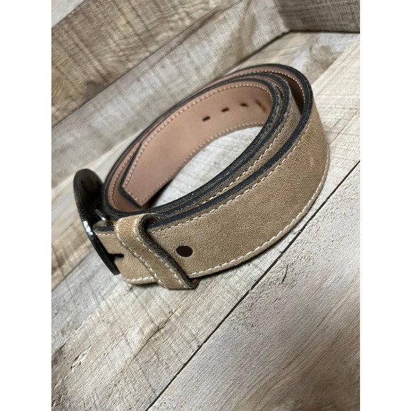 Vintage Genuine Split Cowhide Belt w/ Bergamot Brass Works Fish Buckle XL 42-44 - Picture 2 of 6